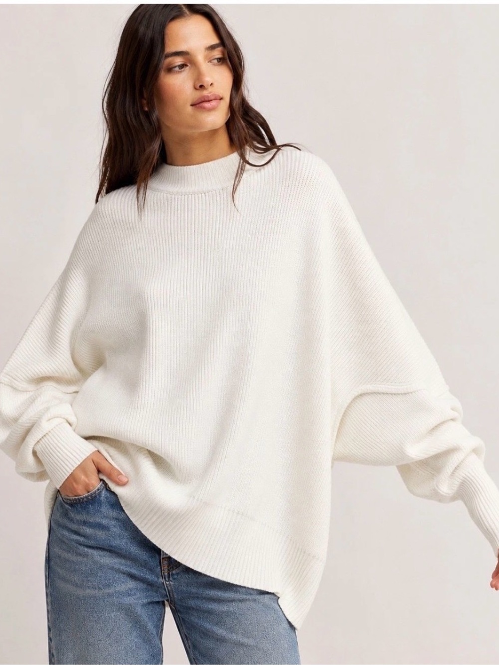 FREE PEOPLE Easy Street Tunic Sweater Painted White XS